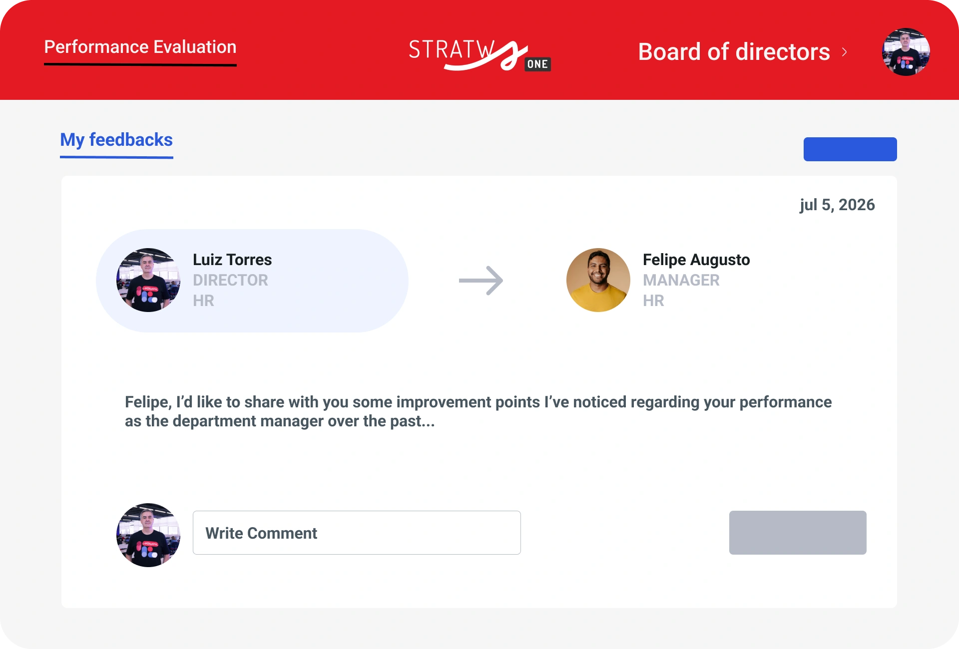 Feedback screen between manager and employee in Stratws One